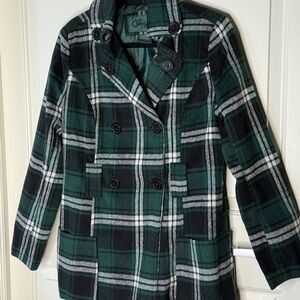 Green Plaid Double-Breasted Women's Jacket sz Large